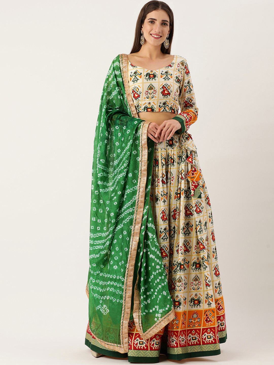 

LOOKNBOOK ART Multicoloured Printed Semi-Stitched Lehenga & Unstitched Blouse With Dupatta, Multi