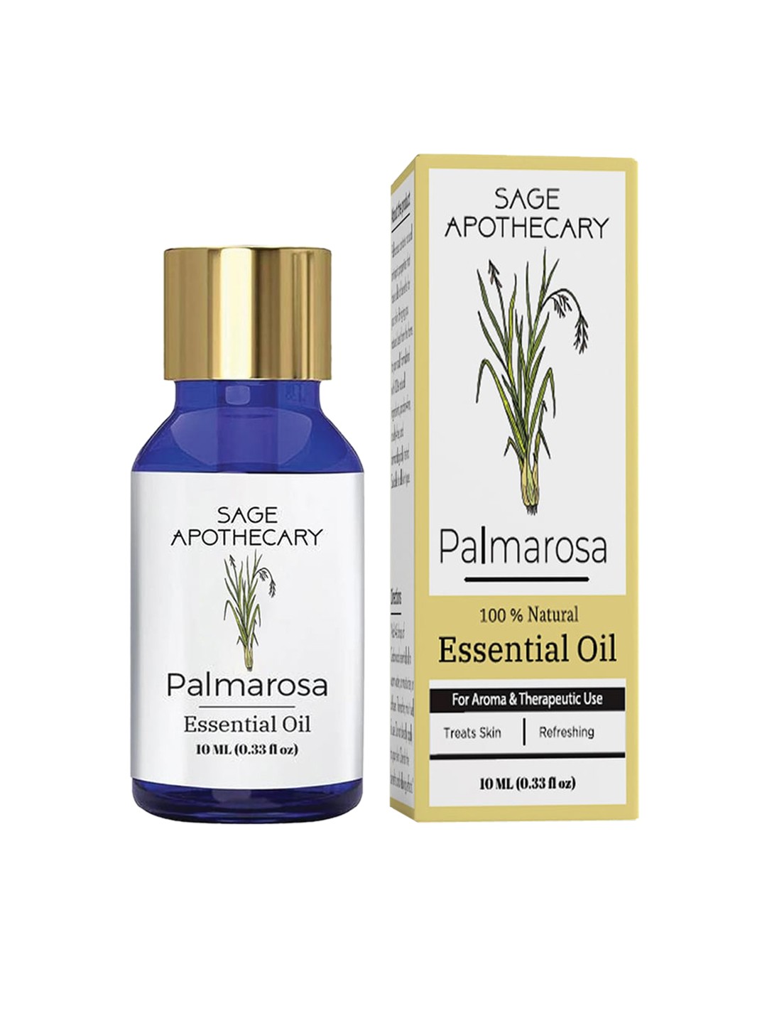 

SAGE APOTHECARY Palmarosa Essential Oil For Skin Treating & Refreshing Effect - 10ml, Transparent