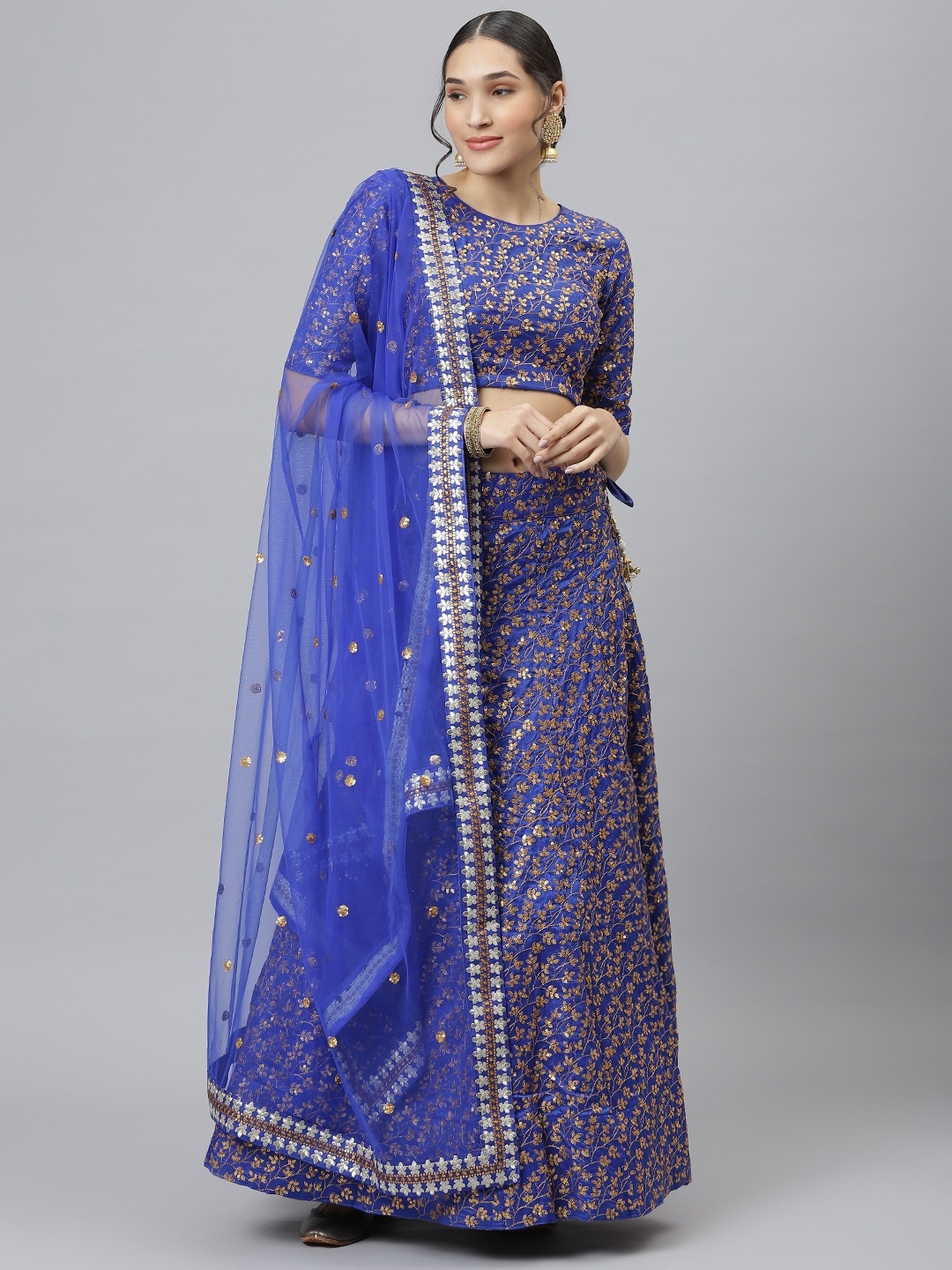 

SHUBHVASTRA Blue Semi-Stitched Lehenga & Unstitched Blouse With Dupatta