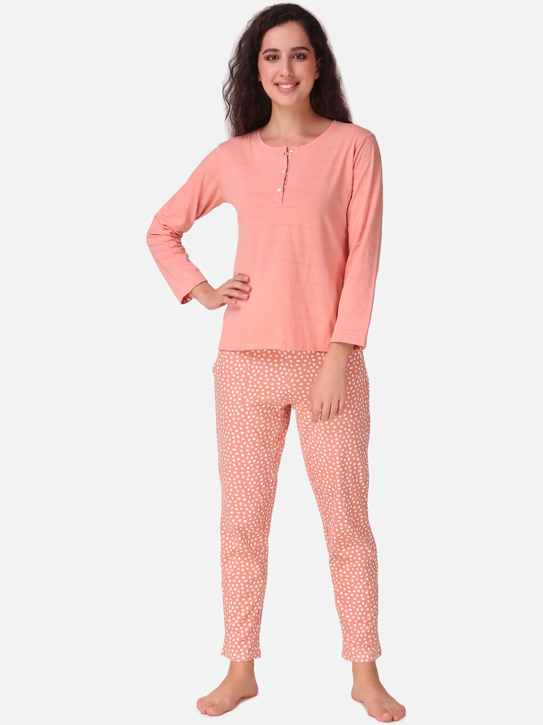 

Masha Women Peach-Coloured Pure Cotton Night suit