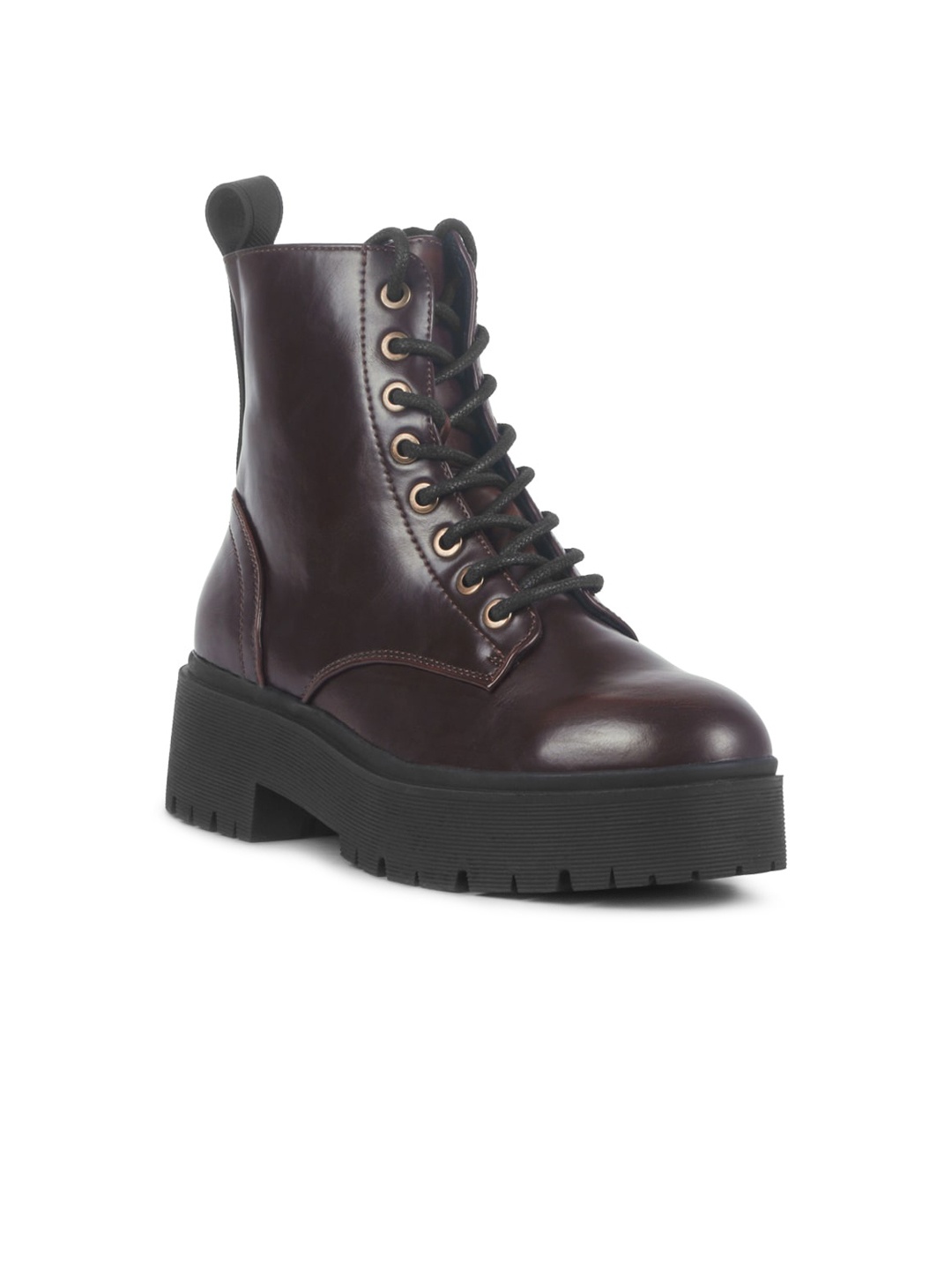 

London Rag Women Coffee Brown High-Top Block Heeled Boots with Cleats