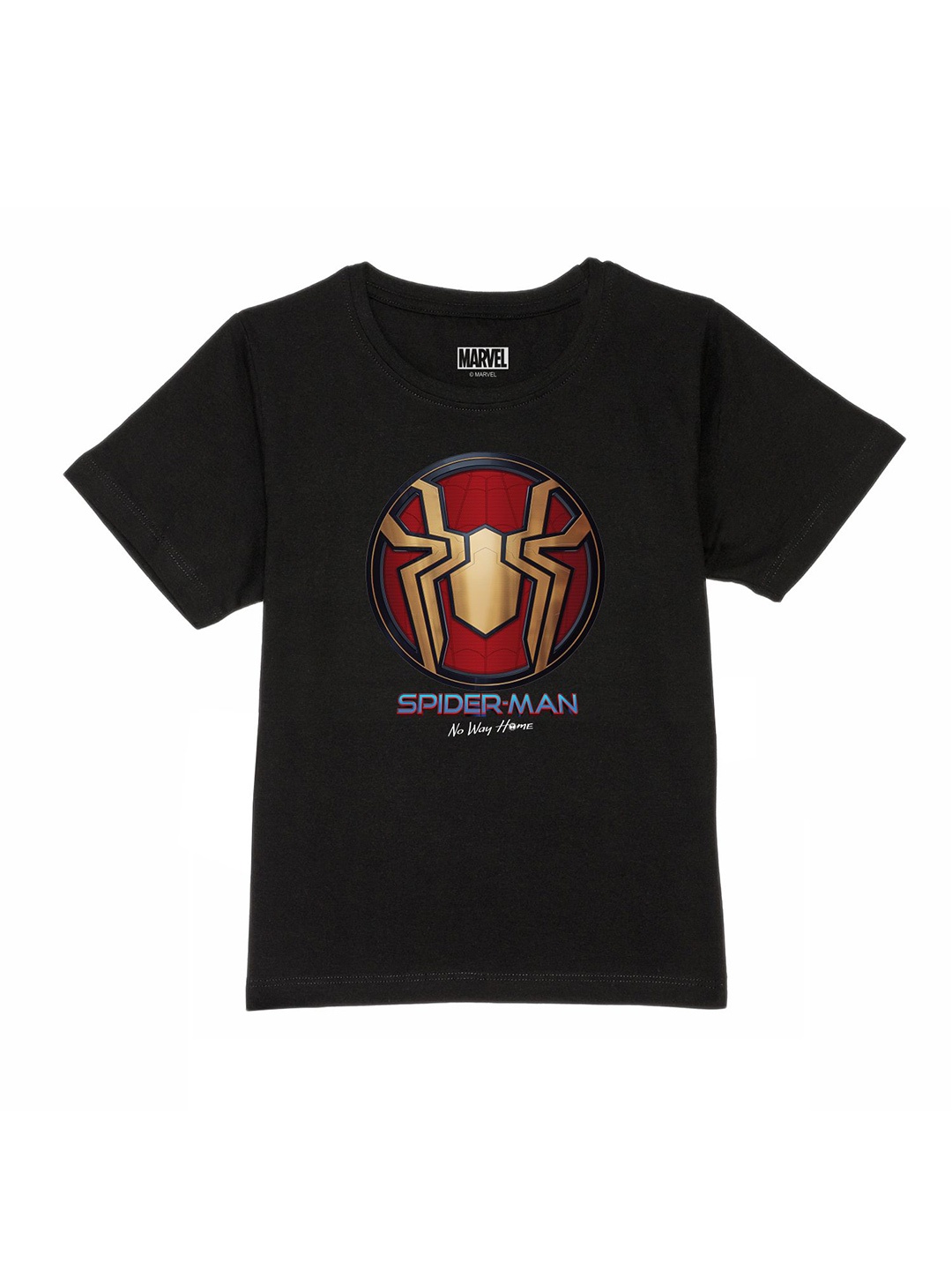Marvel by Wear Your Mind Boys Black Typography Printed Pure Cotton T-shirt