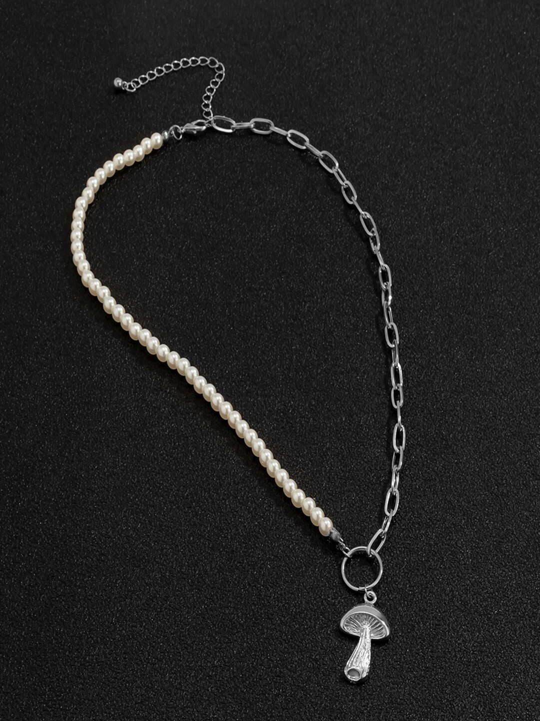

AQUASTREET Men Silver-Plated White Pearl Beaded Pendant With Chain