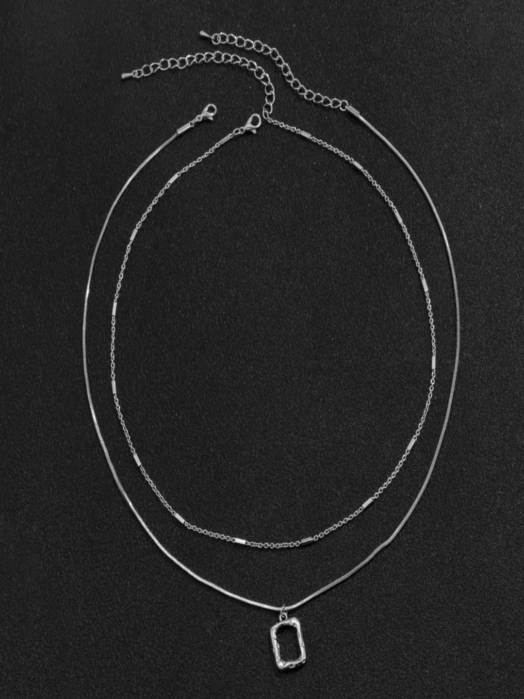 

AQUASTREET Men Silver-Toned Set Of 2 Chains With Square Hollow Pendant