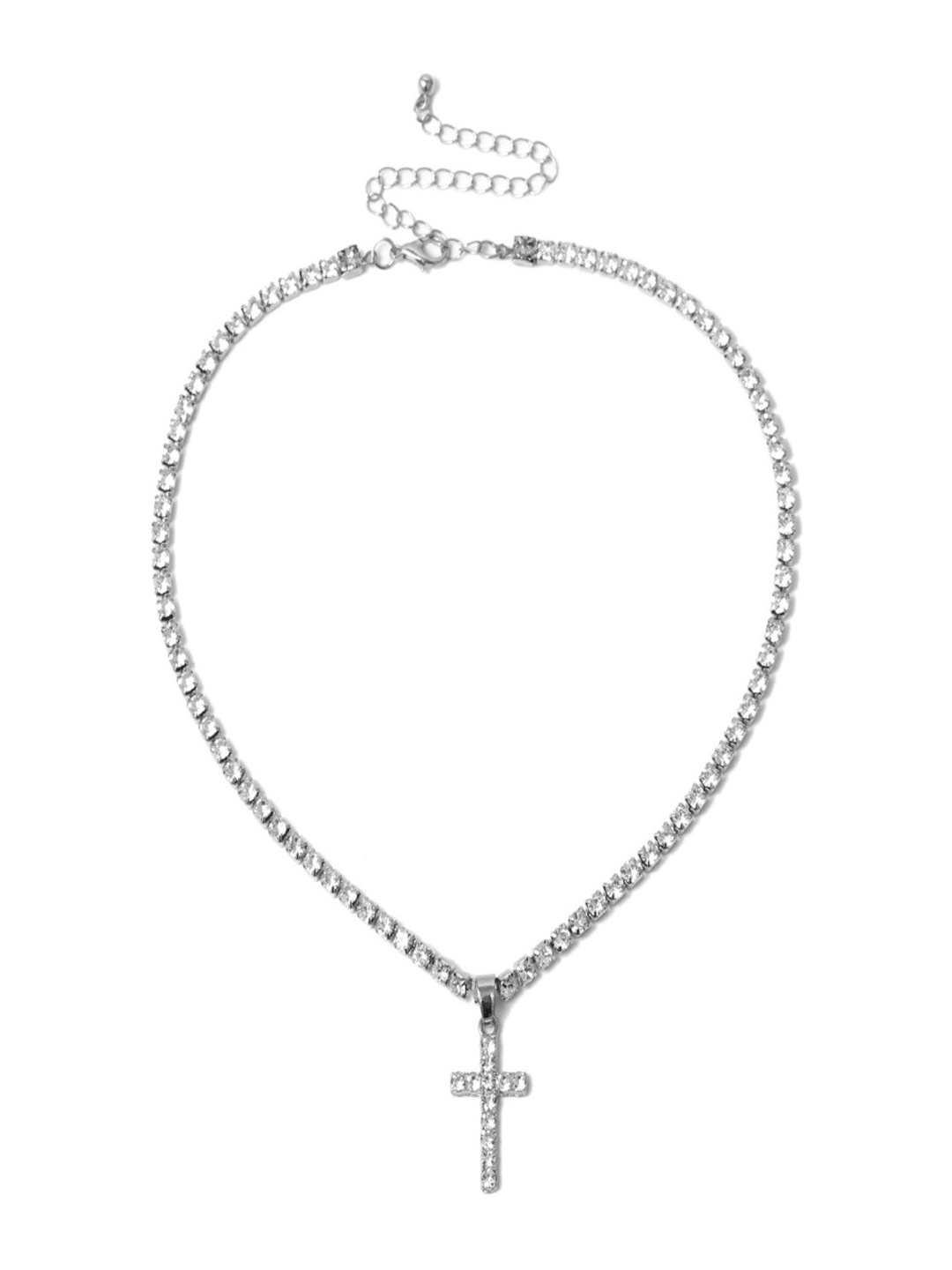 

AQUASTREET Men Silver-Plated White Stone Studded Cross Pendant With Chain