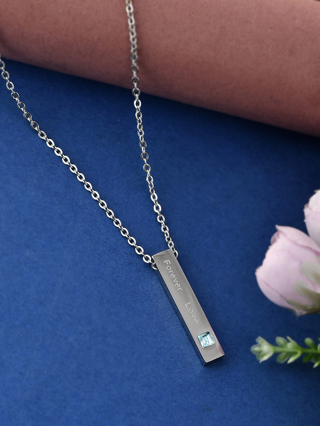

AQUASTREET Silver-Plated & Blue Studded Pendant With Chain