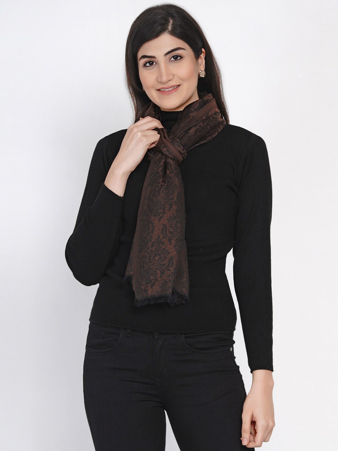 

FABNEST Women Black & Brown Printed Winter Stole