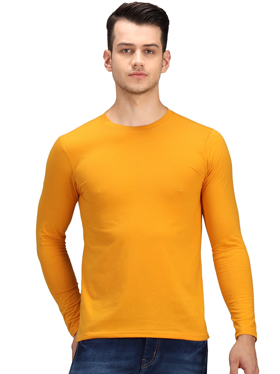 

PockMAN Men Mustard Yellow Raw Edge T-shirt