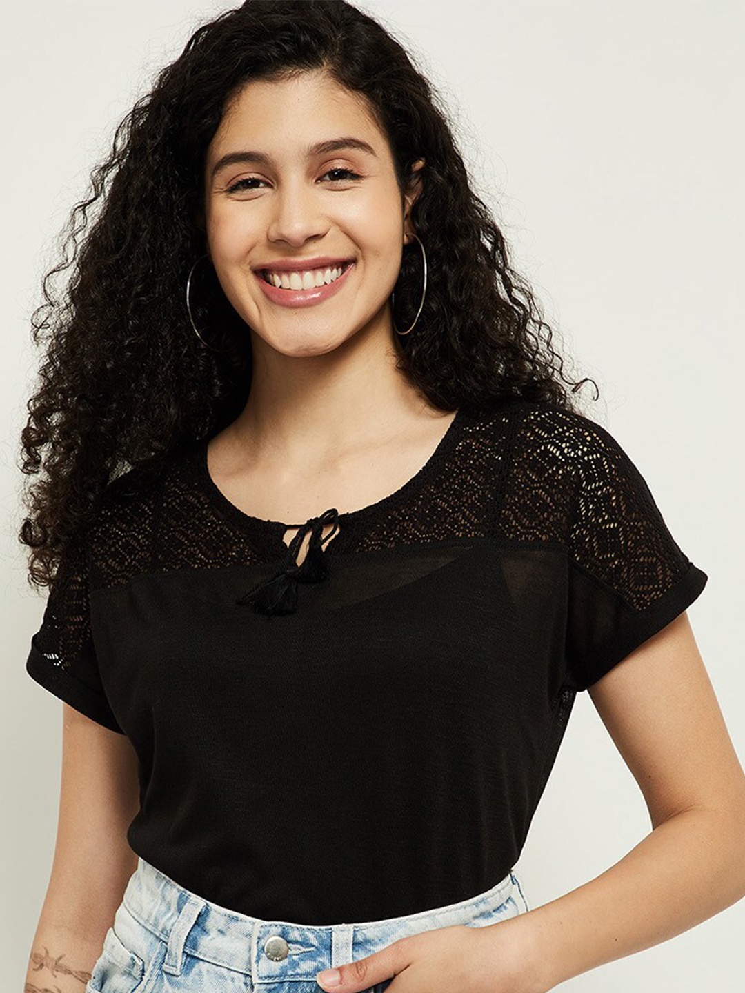 

max Black Tie-Up Neck Top