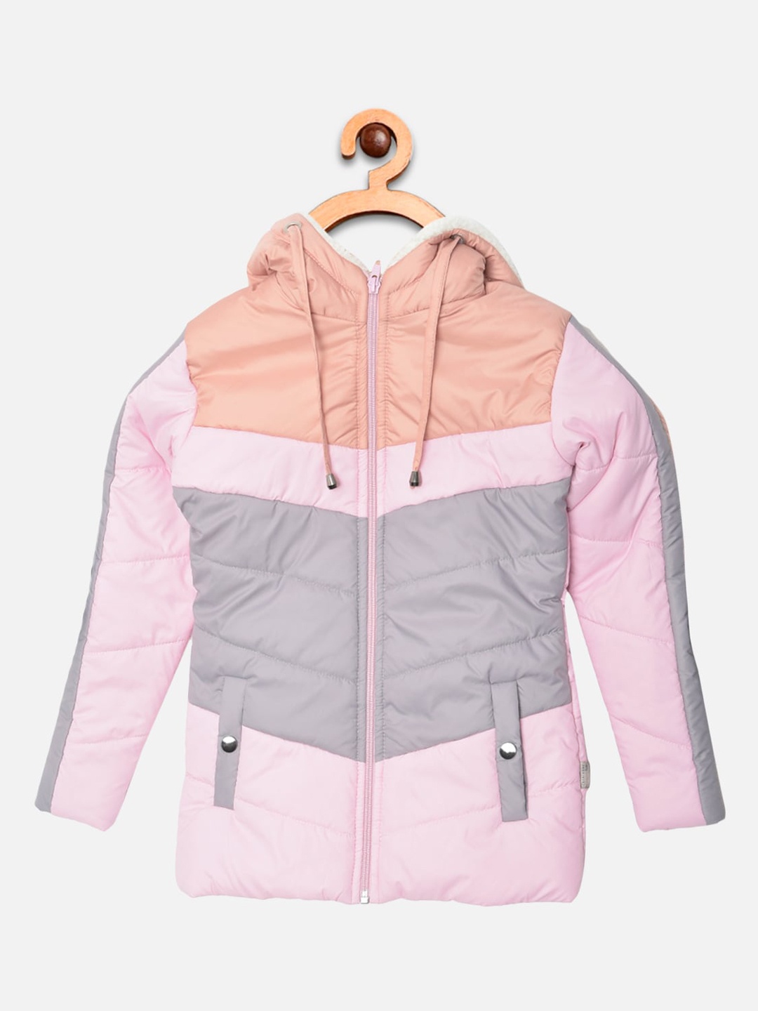 

Crimsoune Club Girls Multicoloured Colourblocked Padded Jacket with Patchwork, Multi