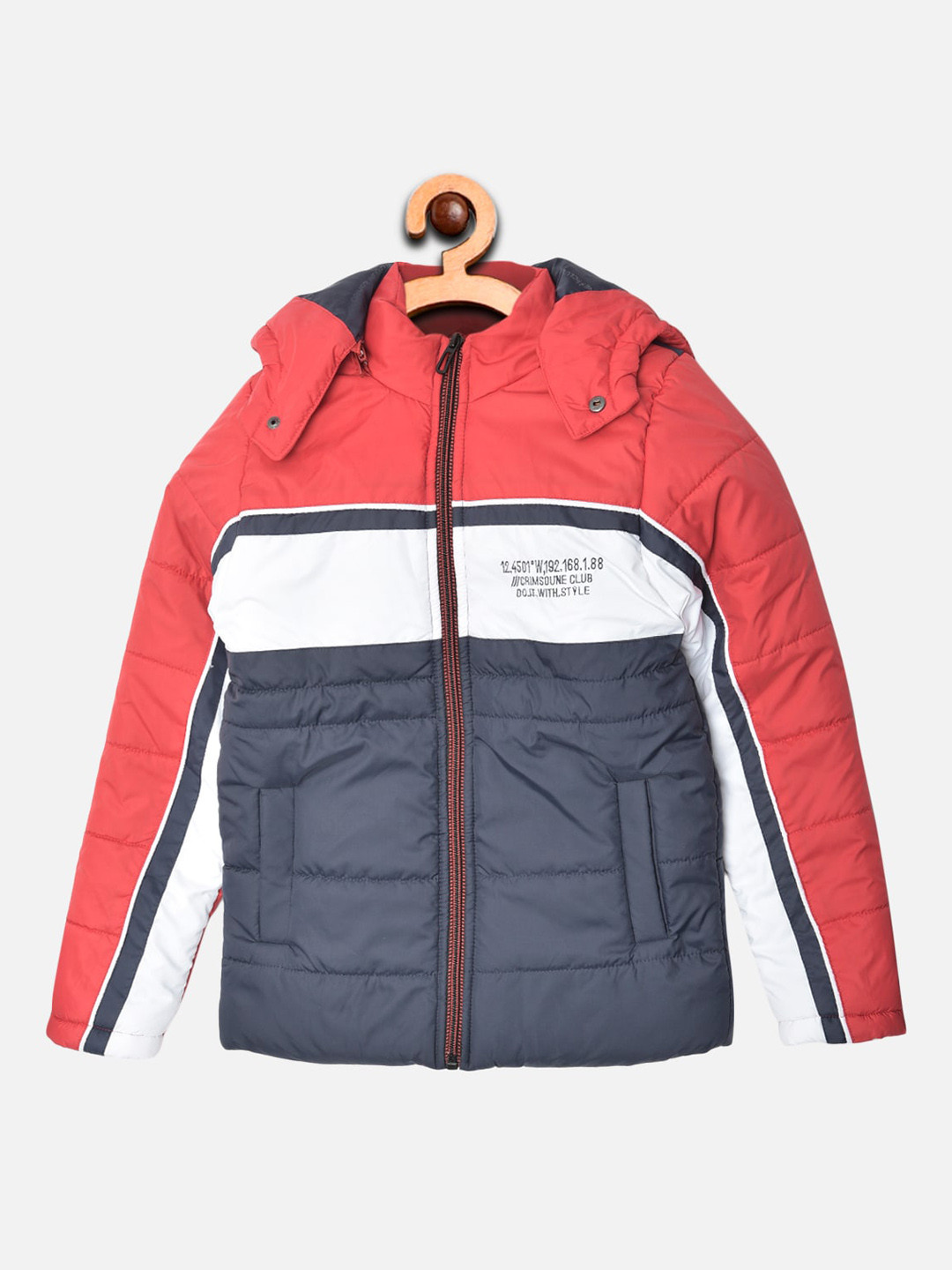 

Crimsoune Club Boys Pink & White Colourblocked Puffer Jacket