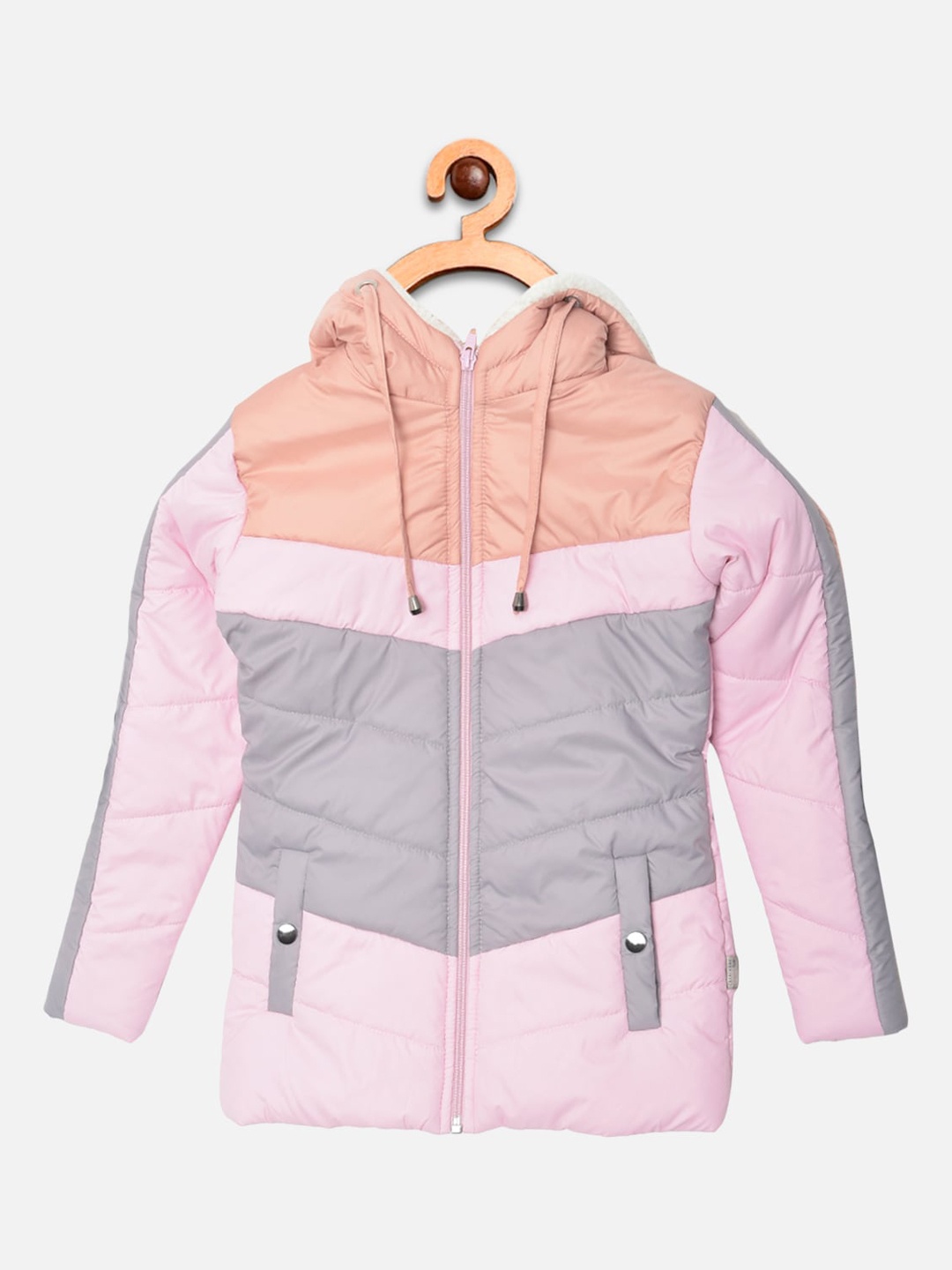 

Crimsoune Club Girls Multicoloured Colourblocked Padded Jacket with Patchwork, Multi