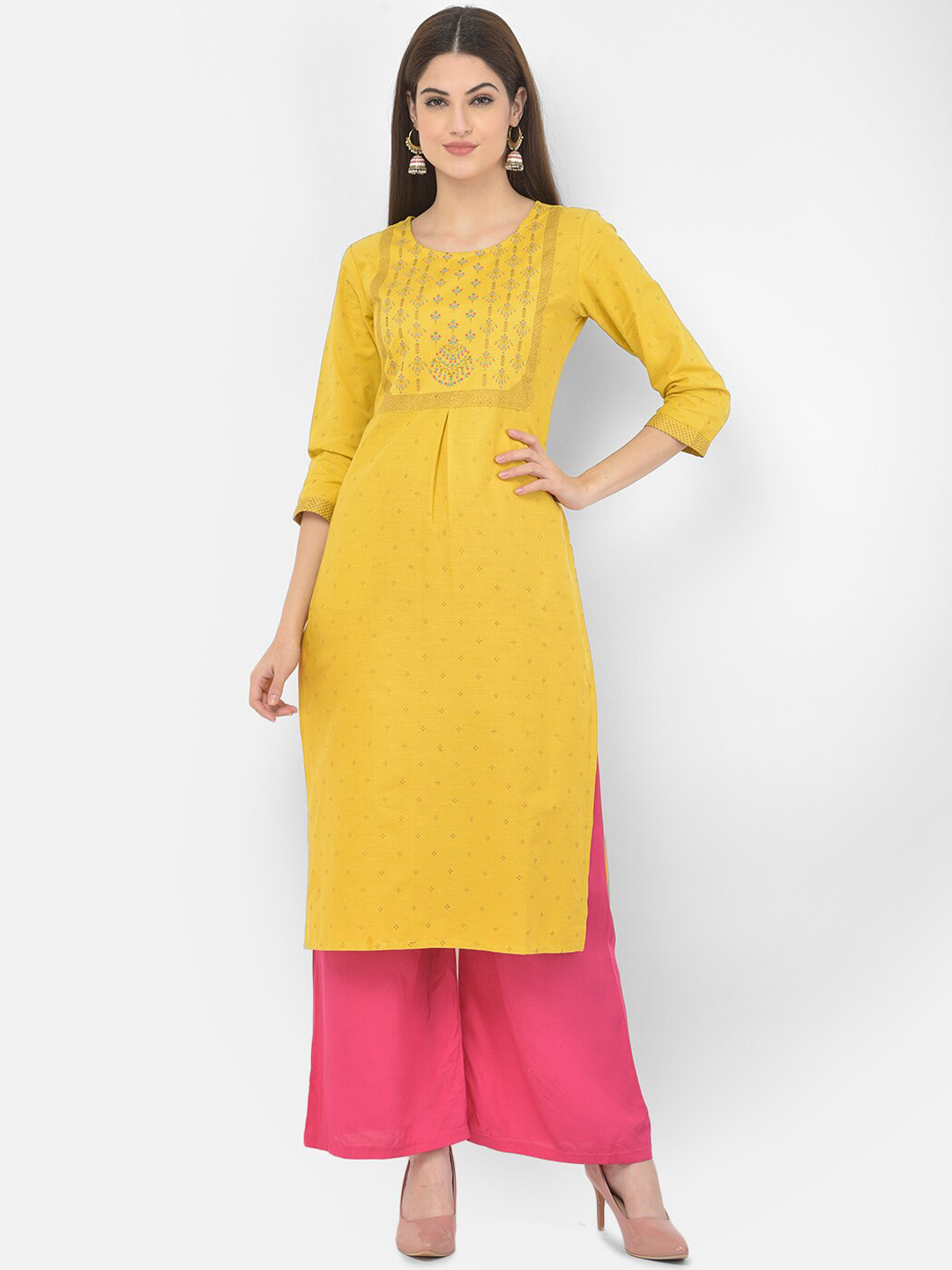 

Span Women Yellow Thread Work Kurta