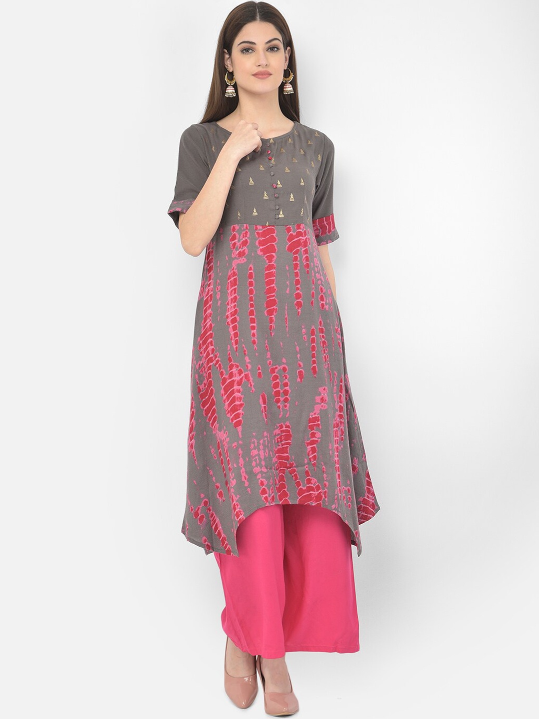 

Span Women Grey Ethnic Motifs Printed Thread Work Kurta