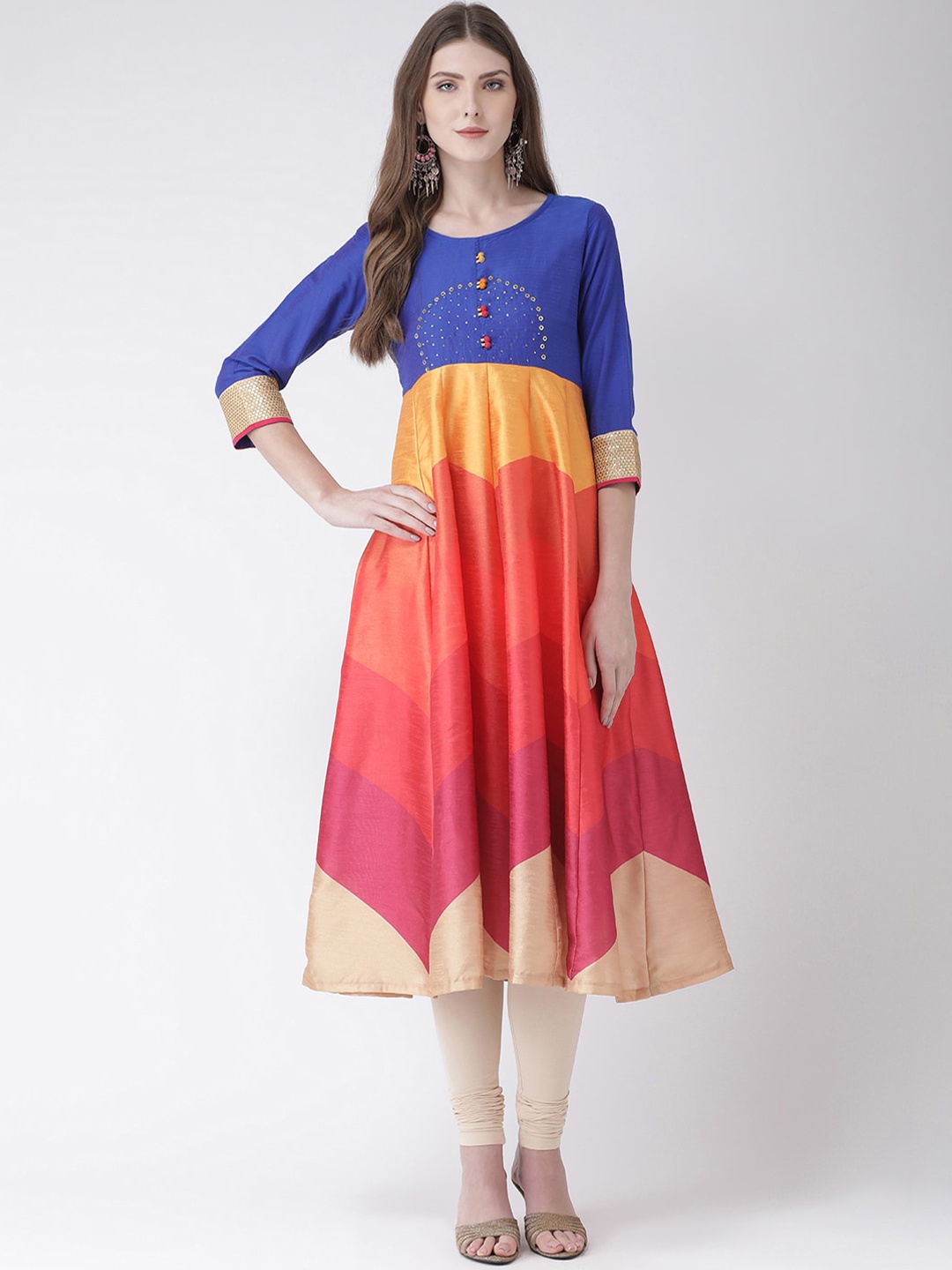 

Span Women Blue Colourblocked Anarkali Kurta