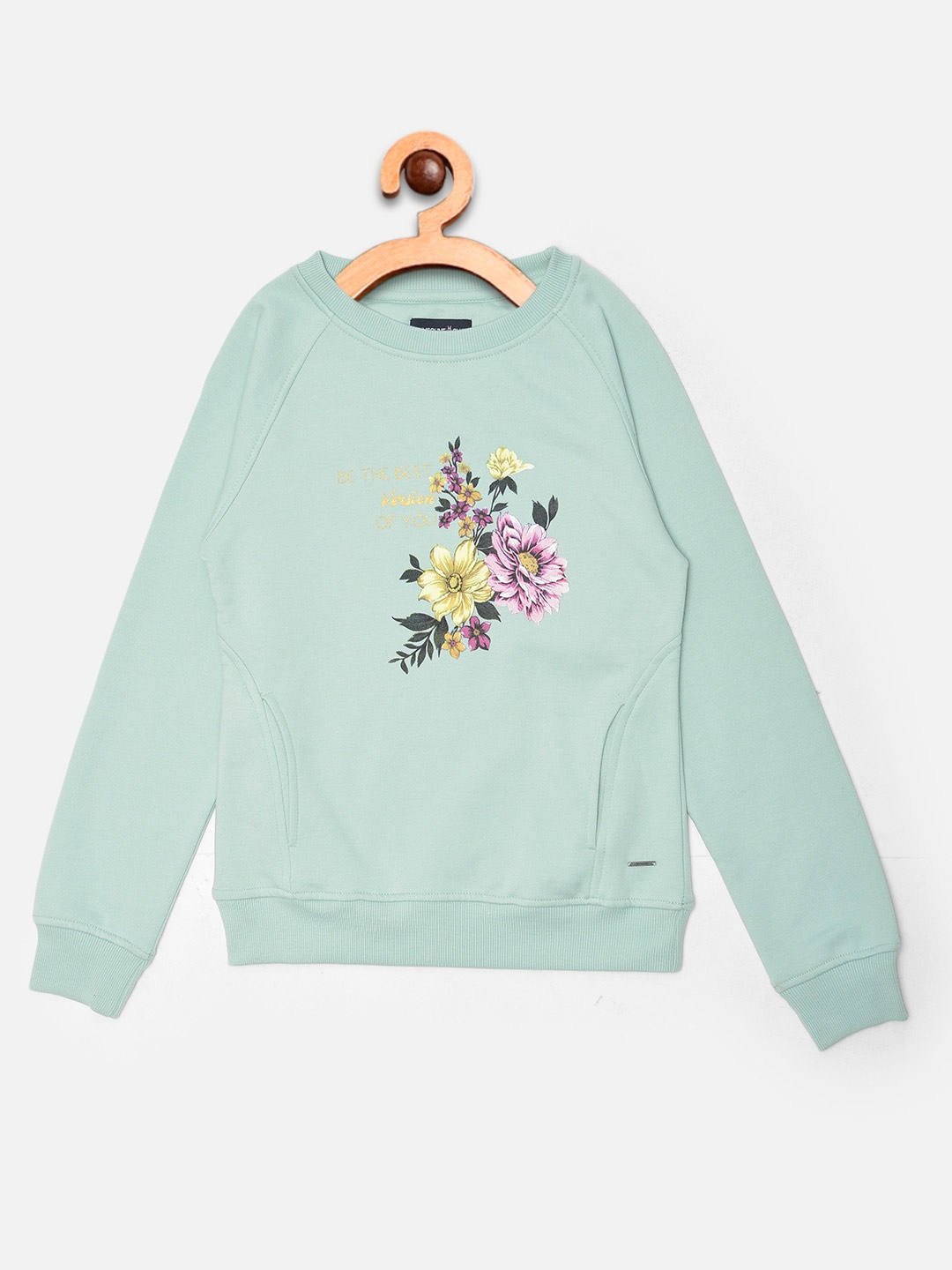 

Crimsoune Club Girls Sea Green Printed Sweatshirt
