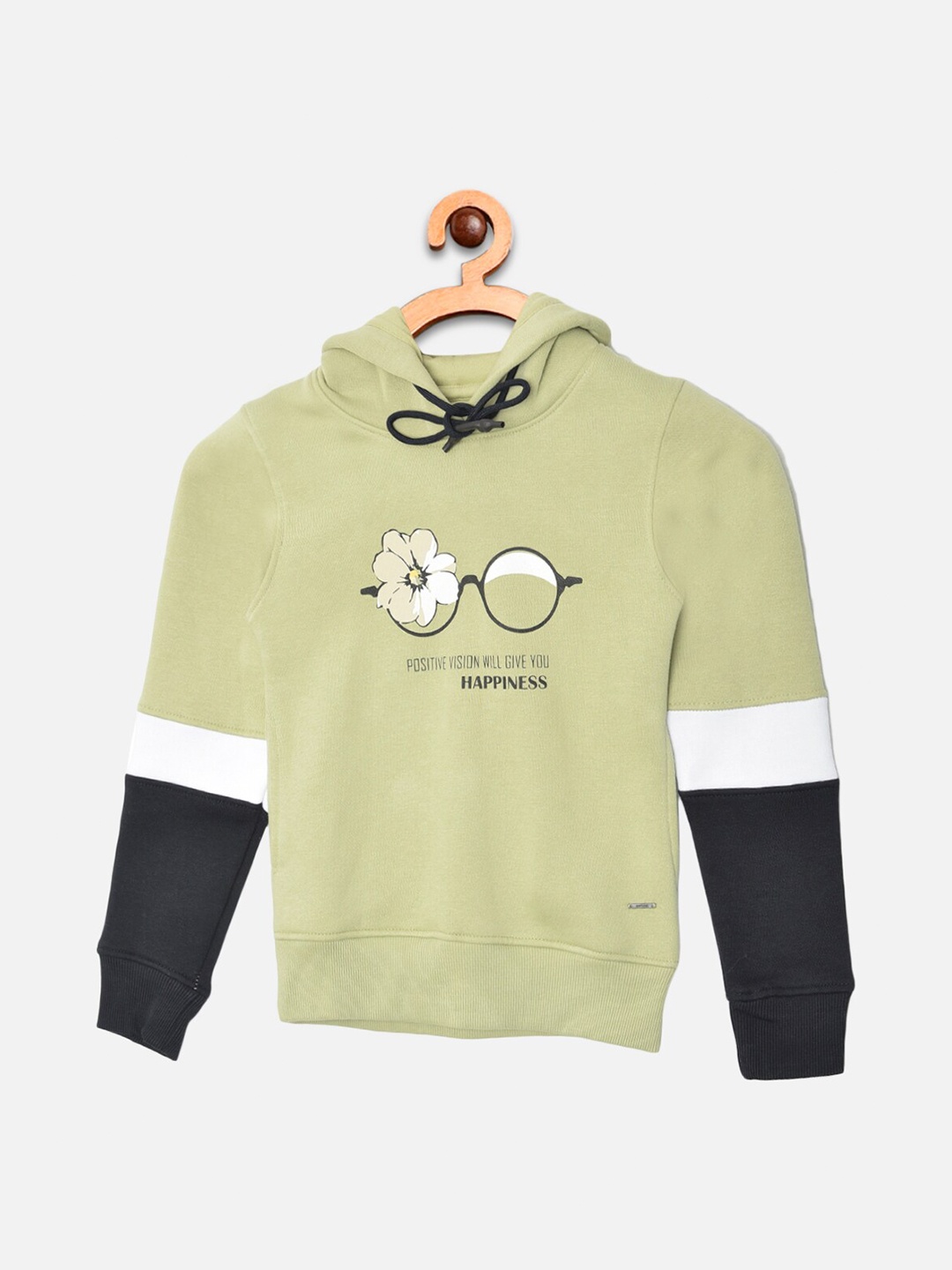 

Crimsoune Club Girls Olive Green Printed Hooded Sweatshirt
