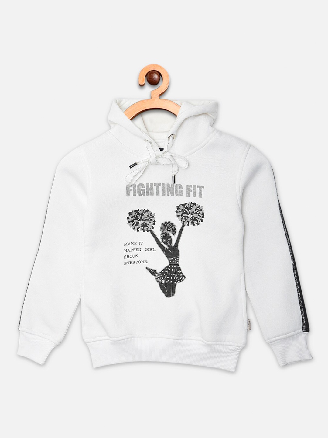 

Crimsoune Club Girls White Printed Hooded Sweatshirt
