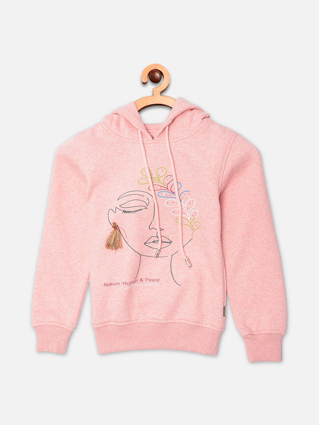 

Crimsoune Club Girls Pink Printed Hooded Sweatshirt