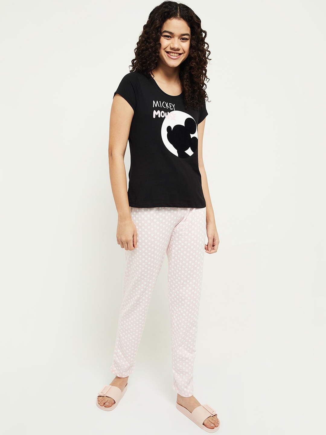 

max Women Black & Pink Cotton Printed Night suit