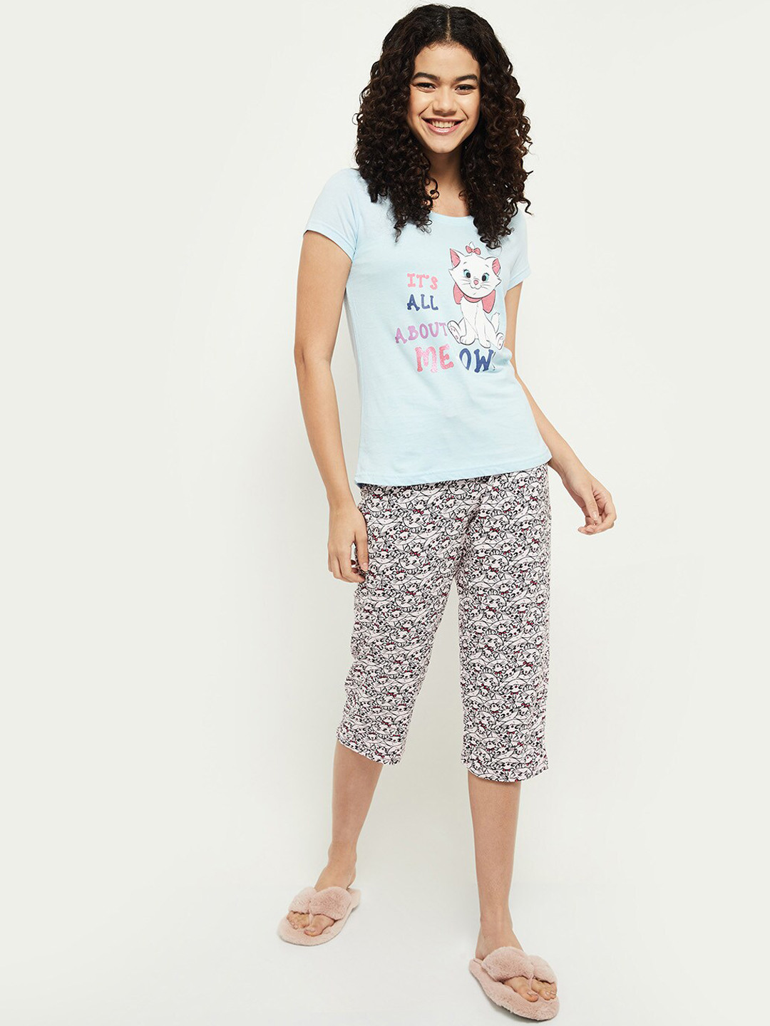 

max Women Blue & White Printed Pure Cotton Night suit