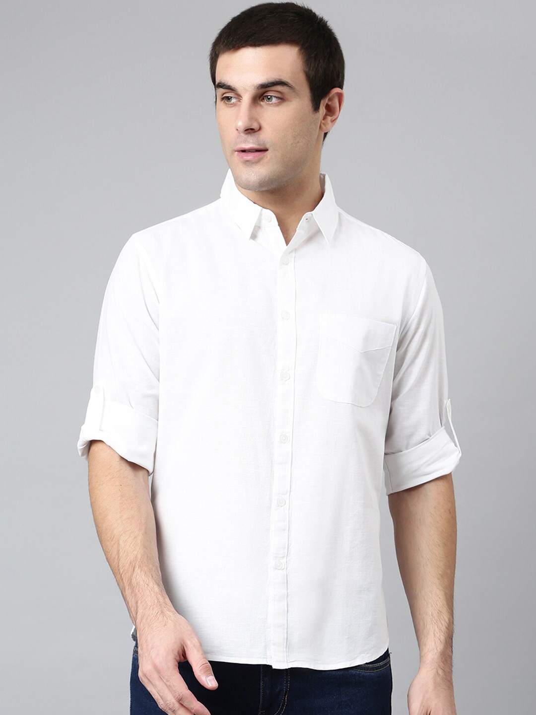 

Dennis Lingo Men White Comfort Slim Fit Casual Shirt