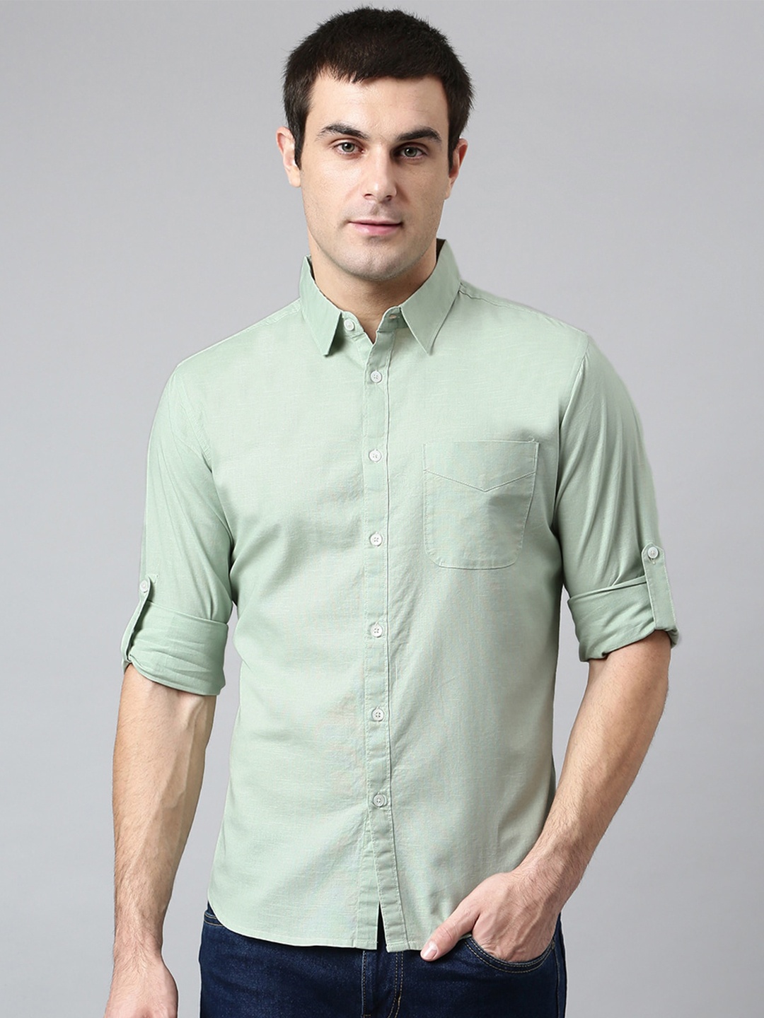 

Dennis Lingo Men Sea Green Comfort Slim Fit Casual Shirt