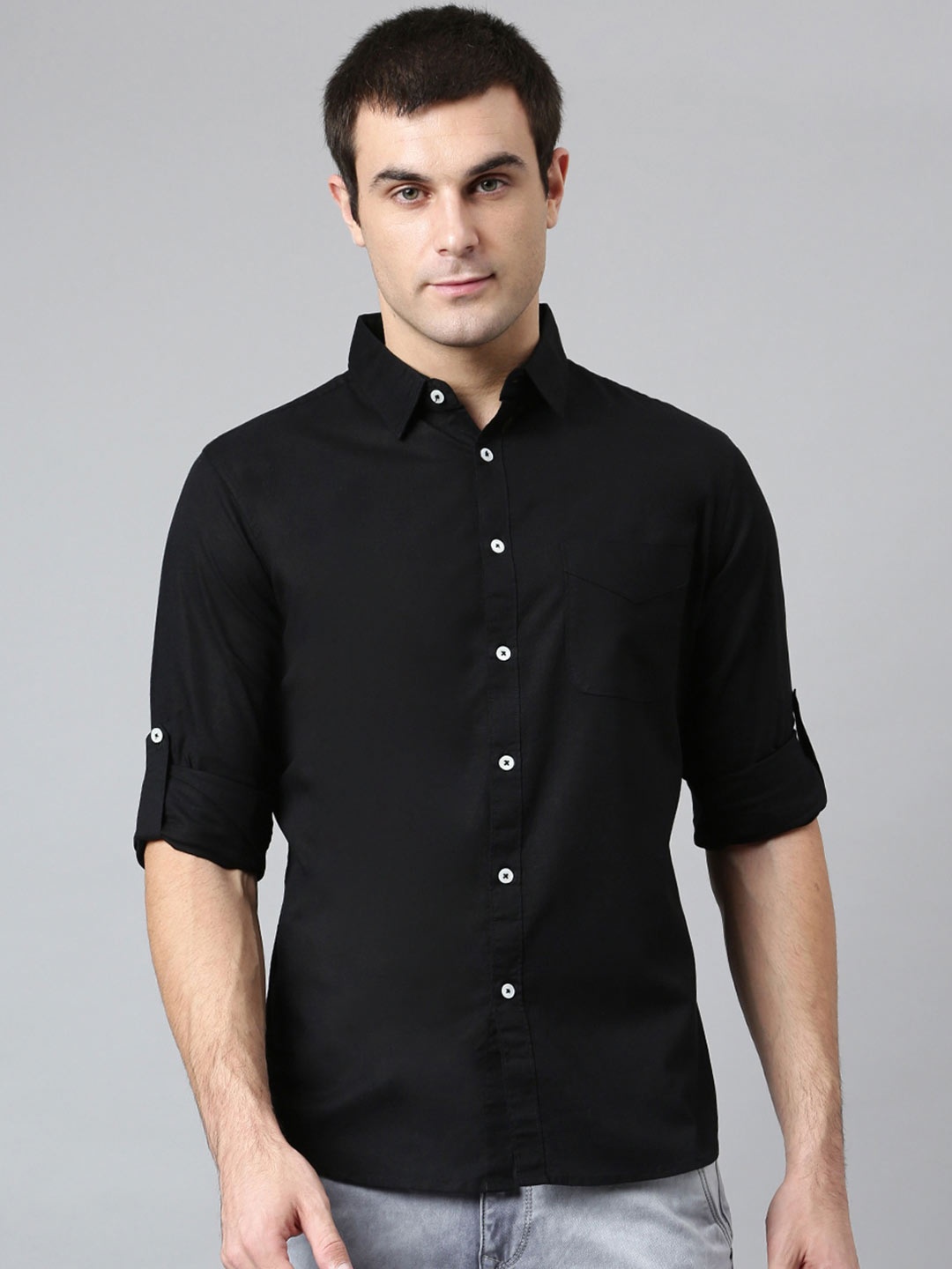 

Dennis Lingo Men Black Comfort Slim Fit Casual Shirt