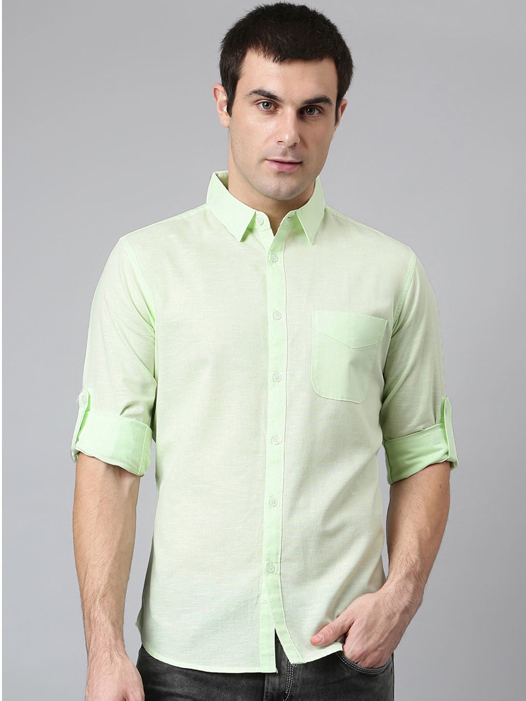 

Dennis Lingo Men Green Comfort Slim Fit Casual Shirt