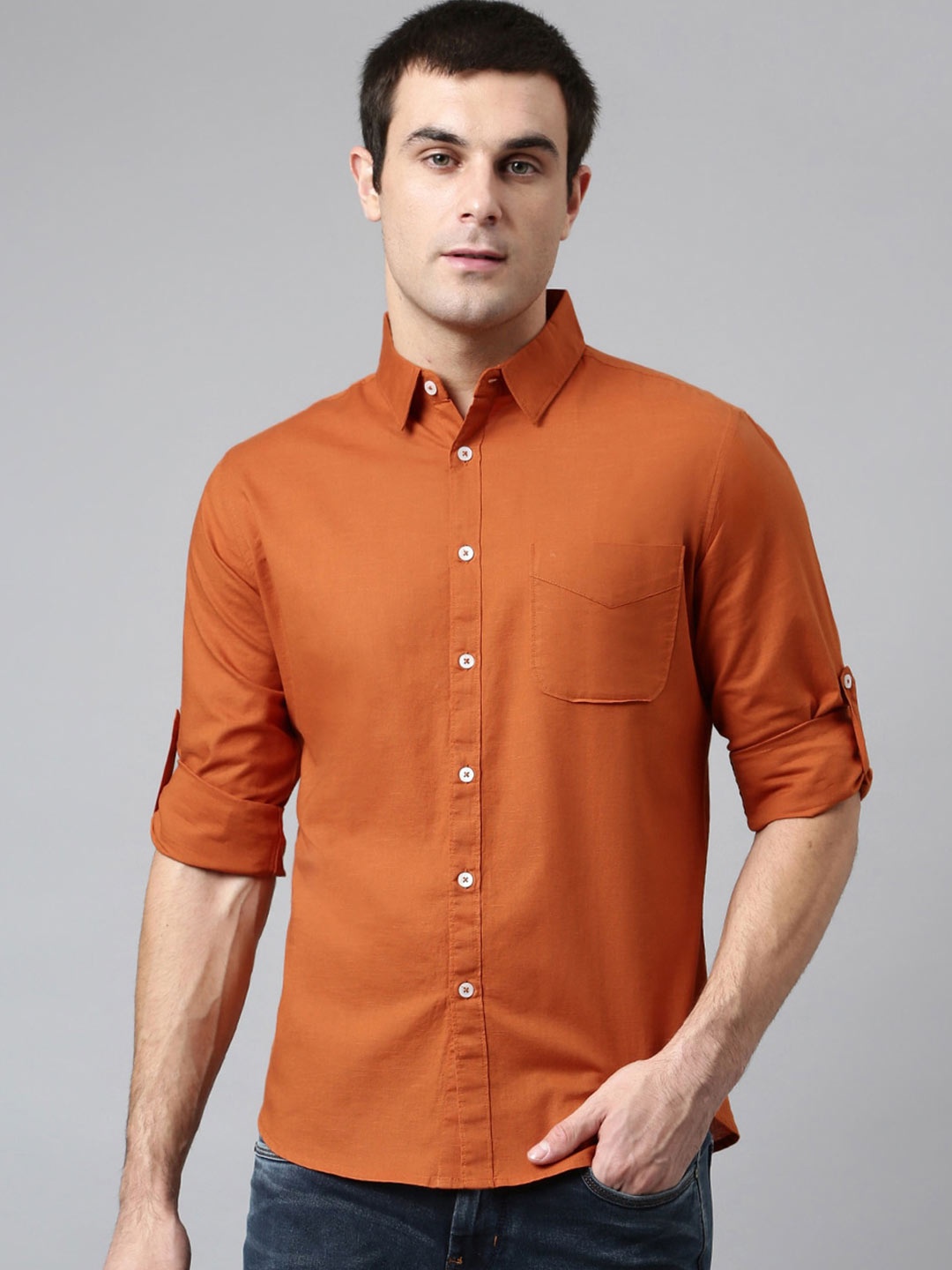 

Dennis Lingo Men Rust Comfort Slim Fit Casual Shirt