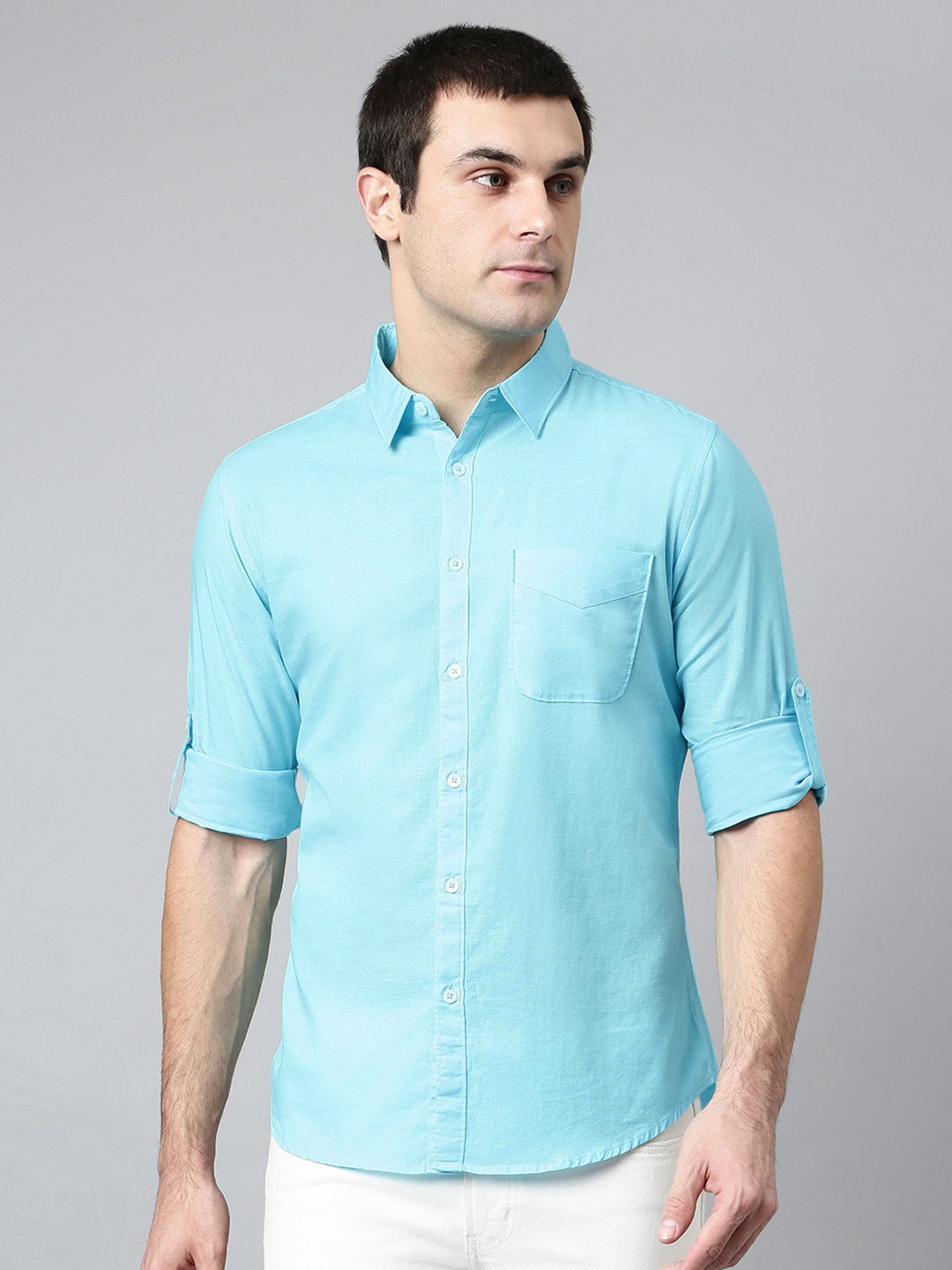 

Dennis Lingo Men Turquoise Blue Comfort Slim Fit Casual Shirt