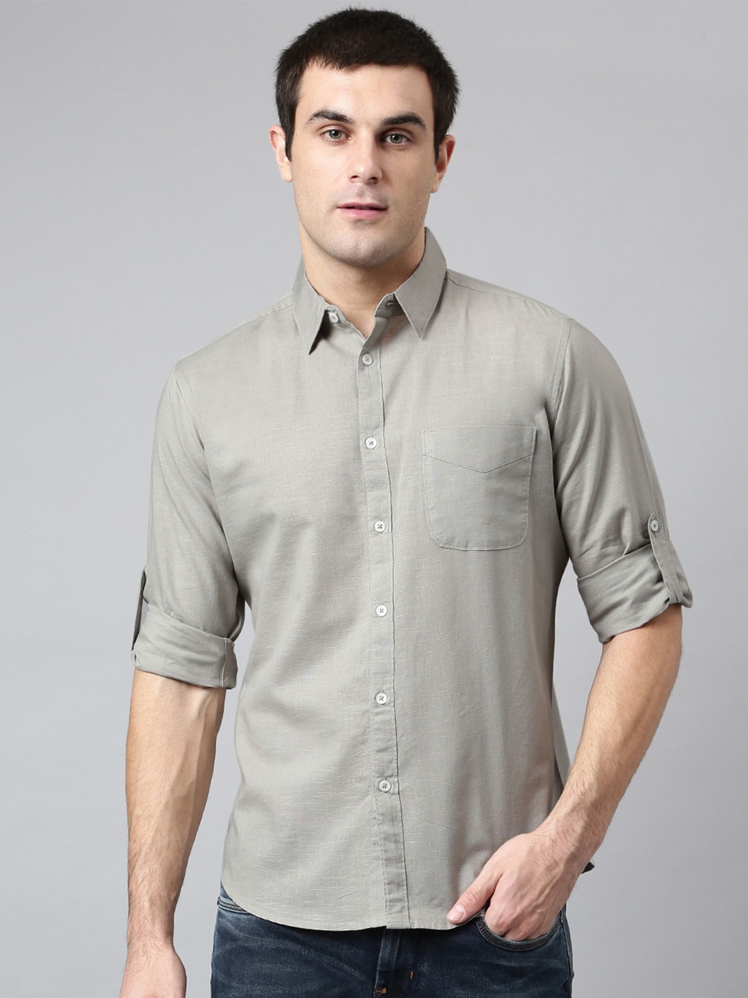 

Dennis Lingo Men Grey Comfort Slim Fit Casual Shirt