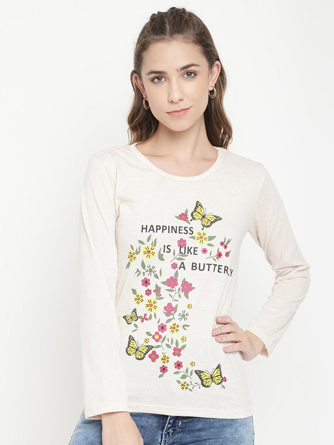 

V2 Value & Variety Cream-Coloured Floral Print Top