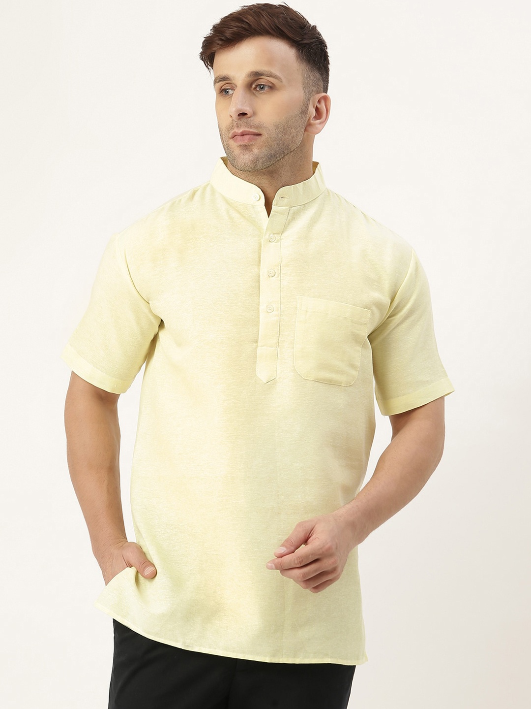 

KHADIO Men Yellow Solid Kurta