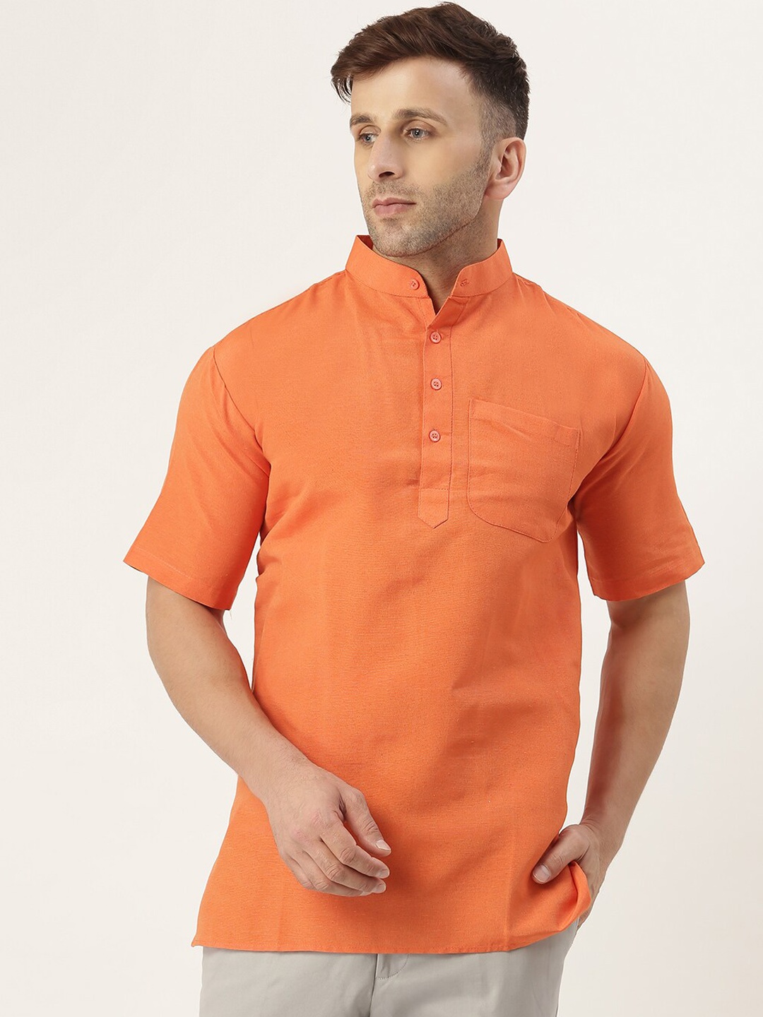 

KHADIO Men Orange Thread Work Short Kurta