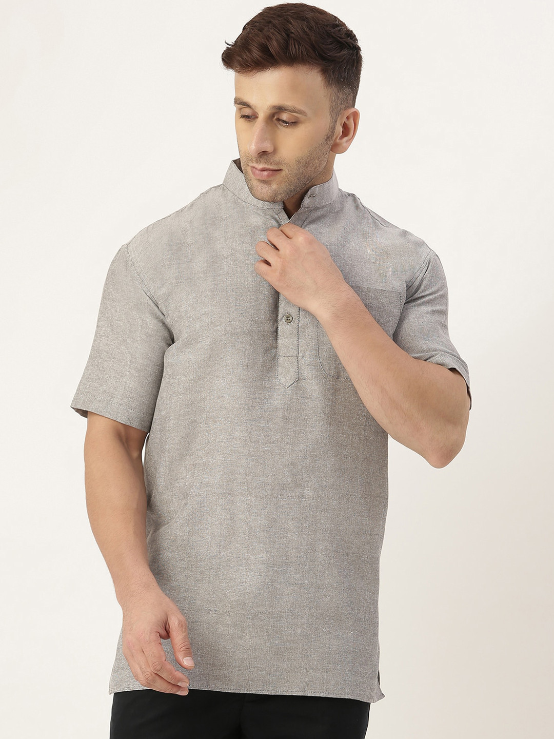 

KHADIO Men Grey Kurta