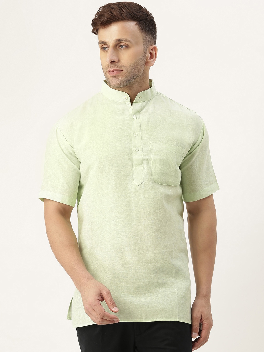 

KHADIO Men Green Mandarin Collar Kurta