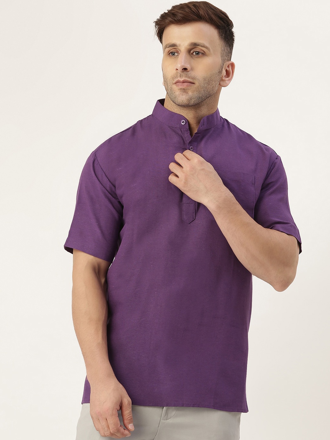 

KHADIO Men Purple Thread Work Kurta