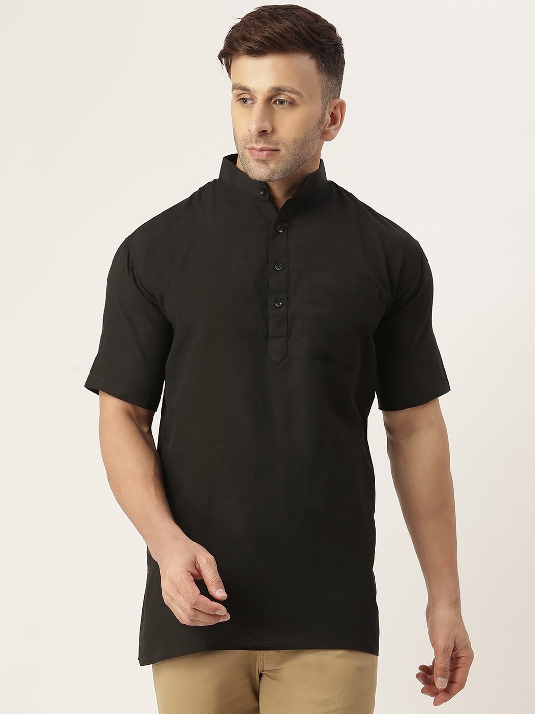 

KHADIO Men Black Thread Work Kurta