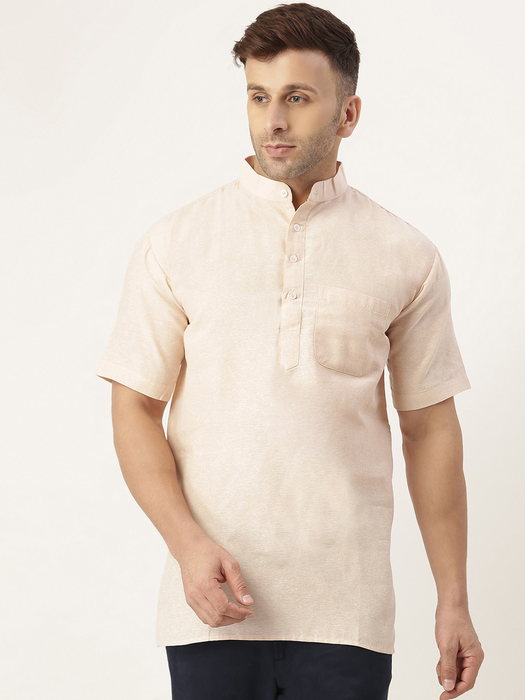

KHADIO Men Beige Thread Work Kurta