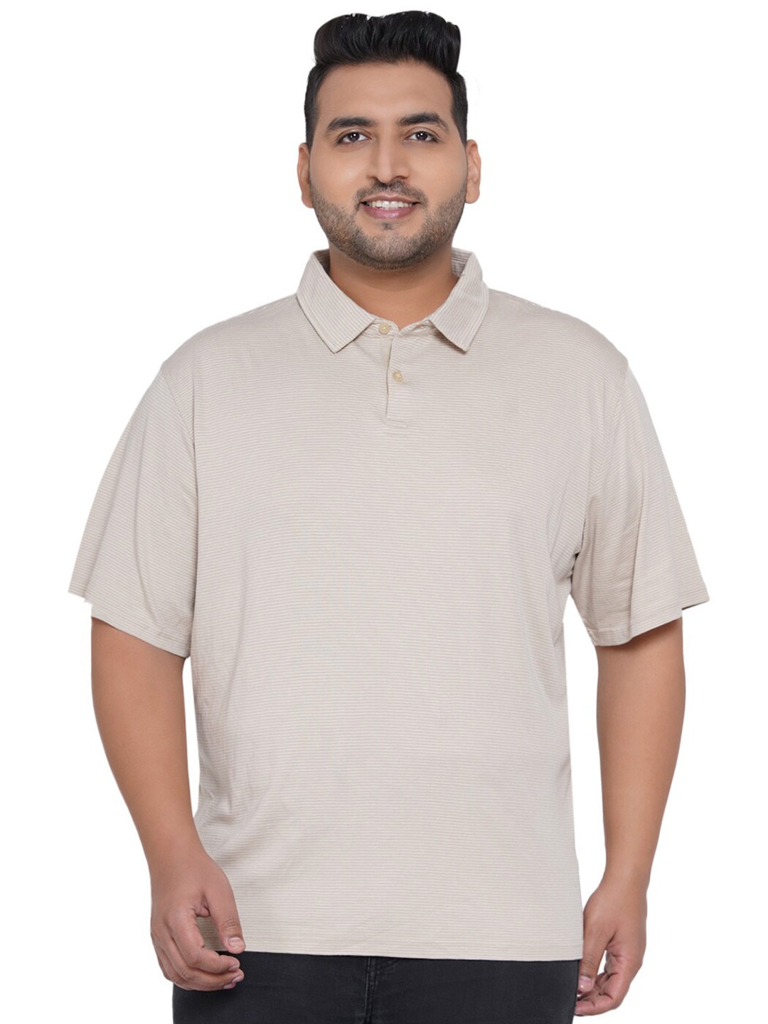 

Santonio Men Beige Striped Polo Collar T-shirt