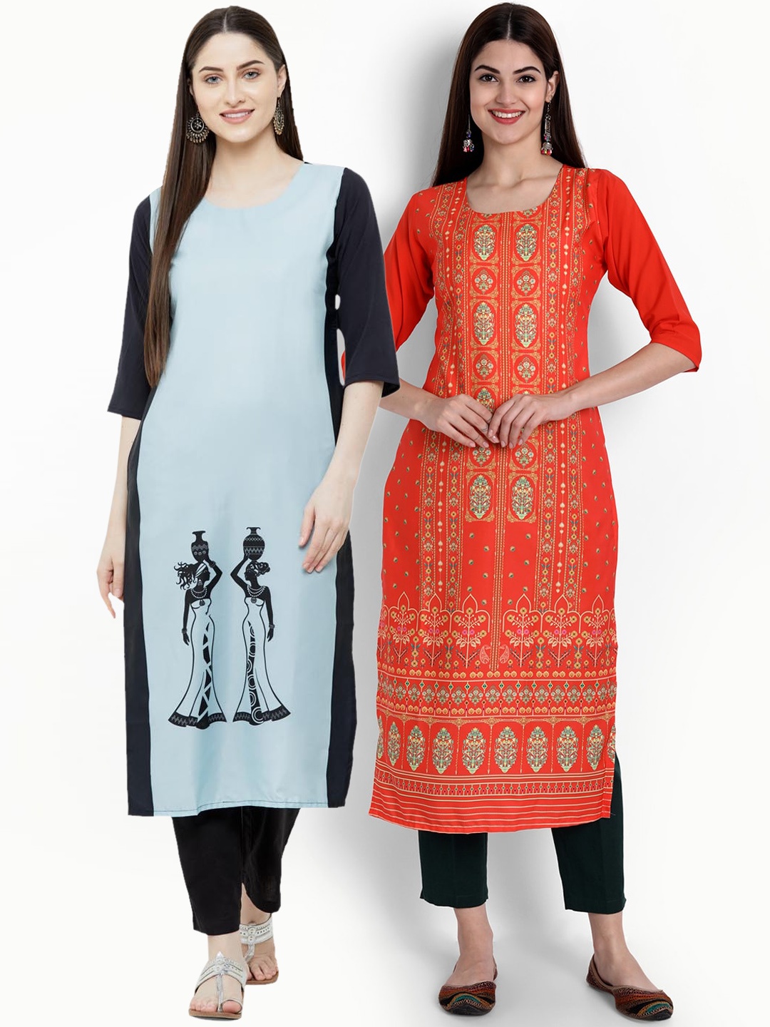 

Ethnic basket Women Pack of 2 Digital Print Straight Crepe Kurta, Multi