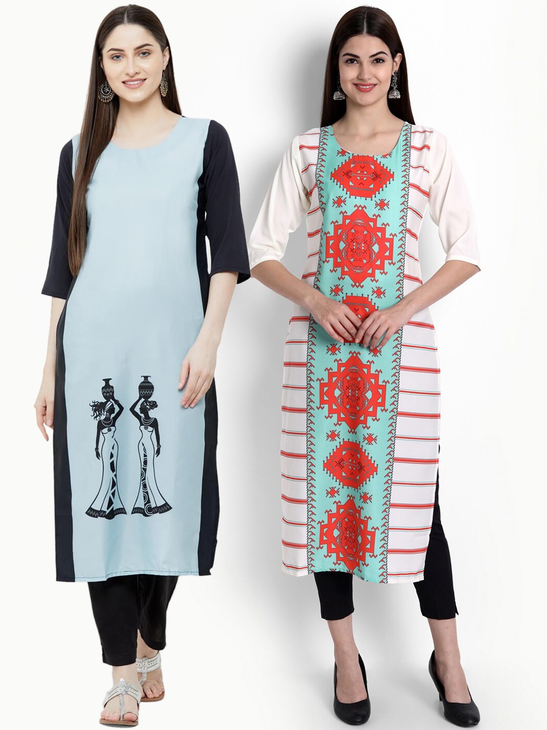

Ethnic basket Pack of 2 Women Printed Crepe Kurta, Multi