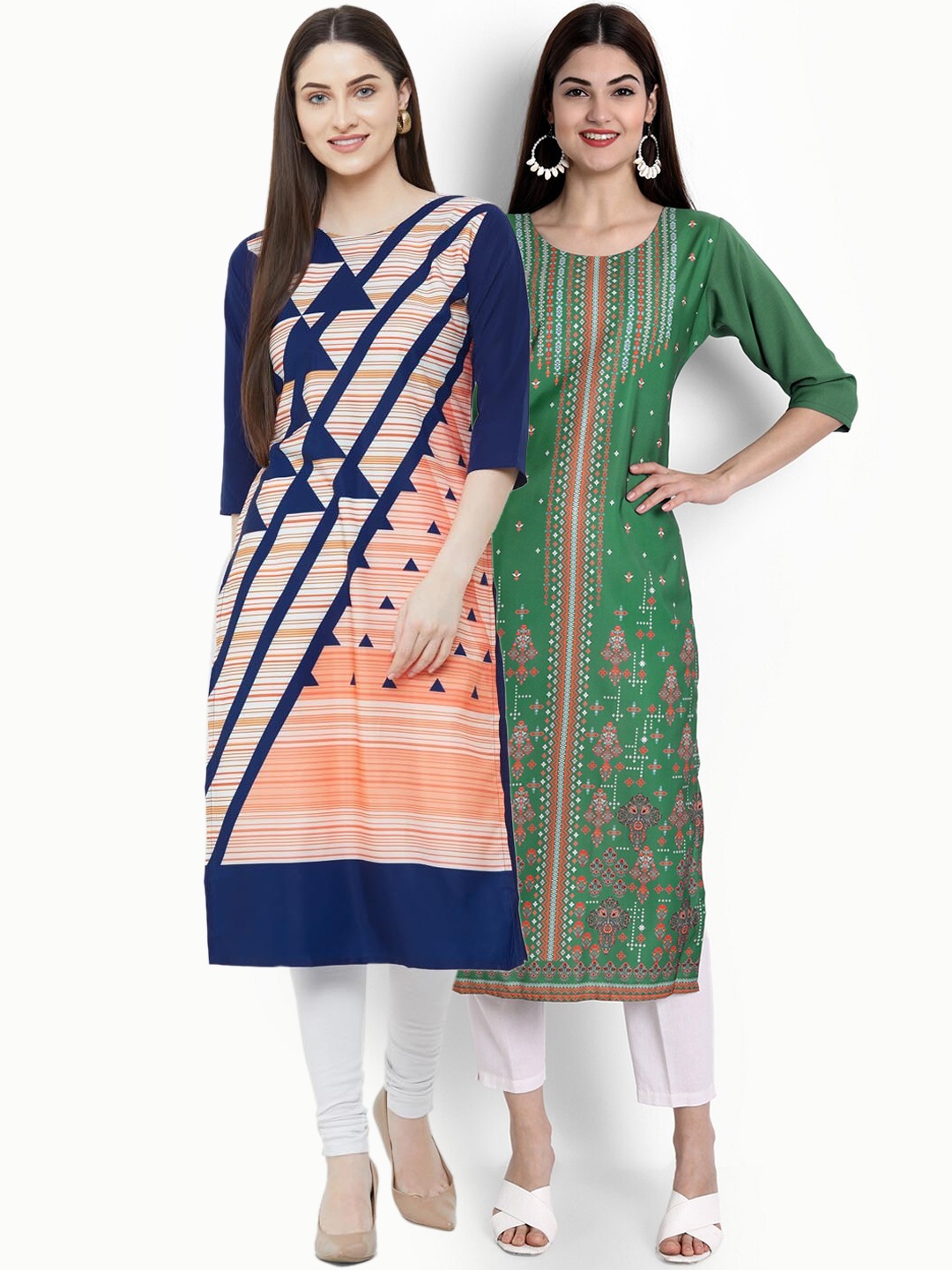 

Ethnic basket Women Pack Of 2 Blue & Green Printed Crepe Kurta