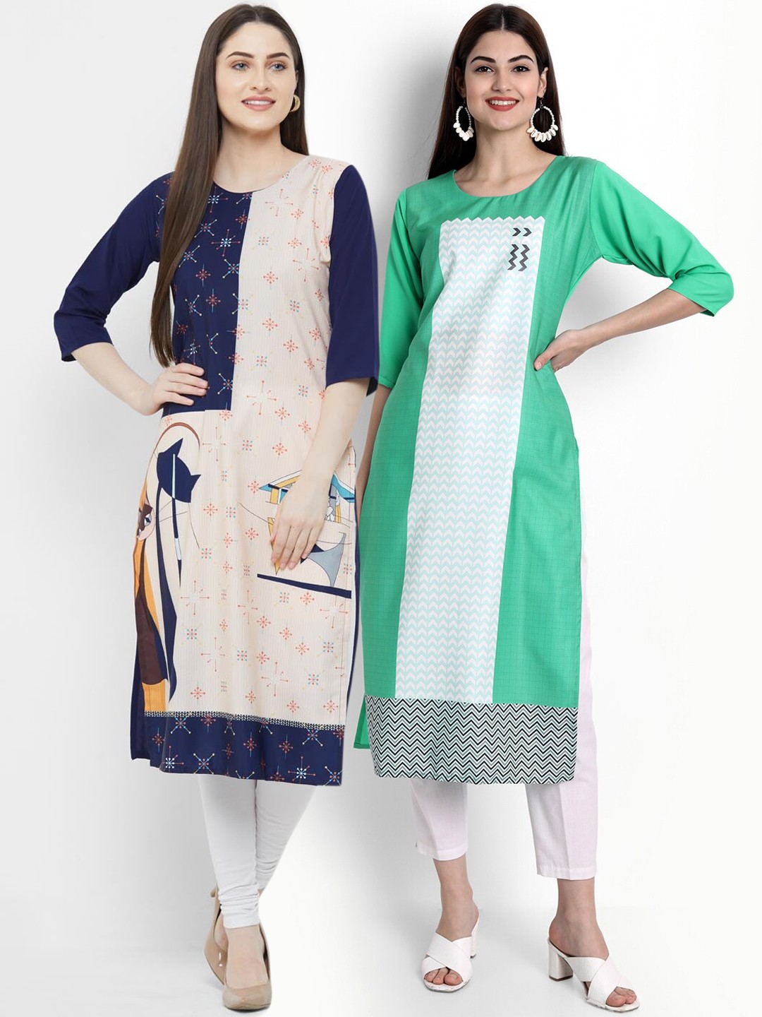 

Ethnic basket Women Pack of 2 Digital Print Straight Crepe Kurta, Multi