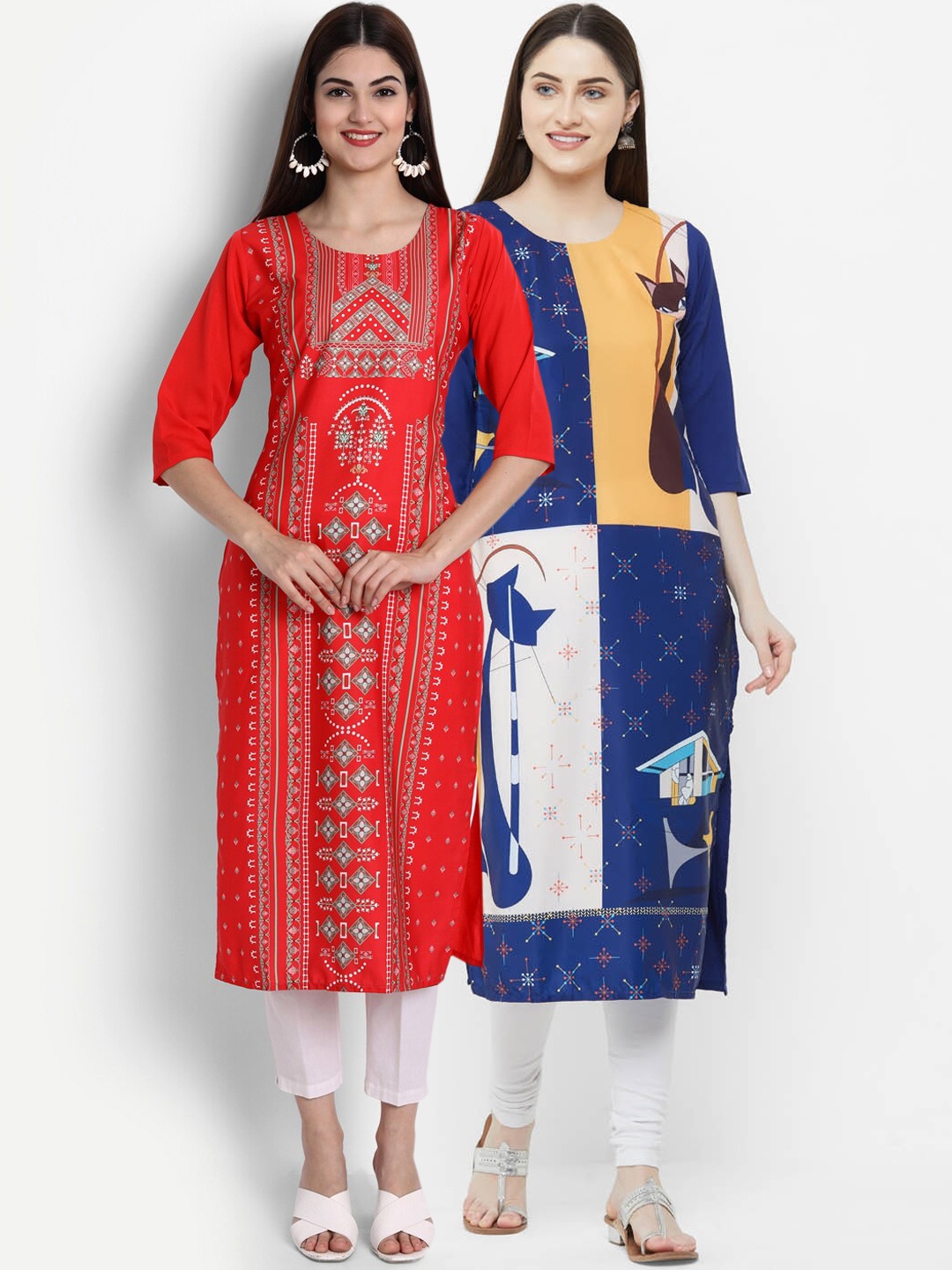 

Ethnic basket Woman Pack of 2 Multicoloured Printed Crepe Kurta, Multi