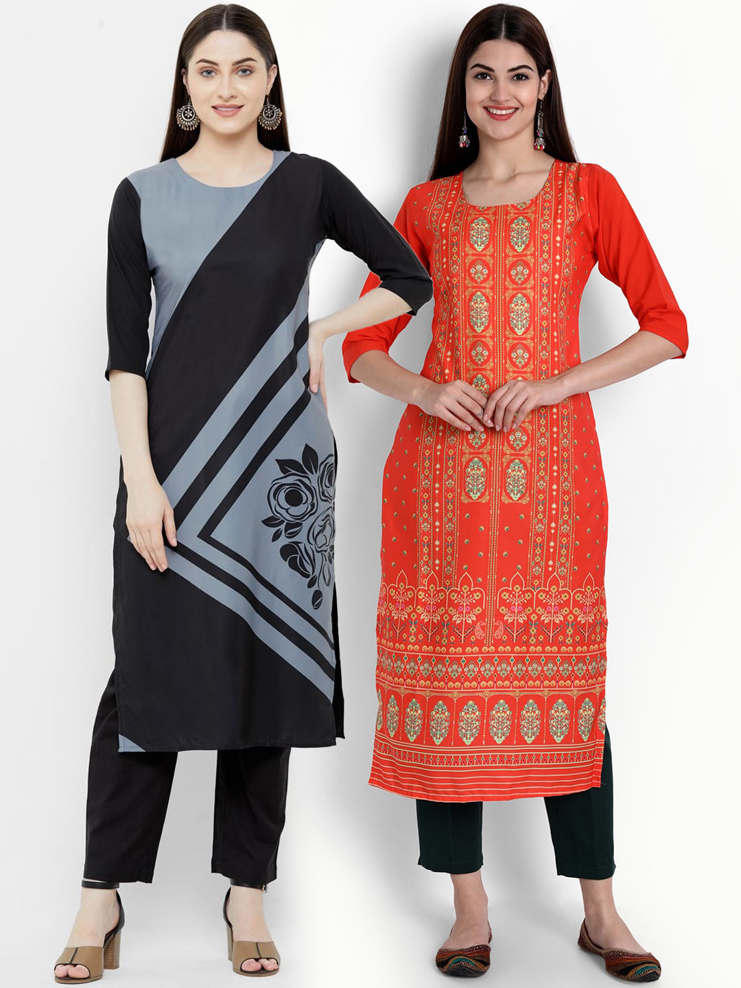 

Ethnic basket Women Pack of 2 Digital Print Straight Crepe Kurta, Multi