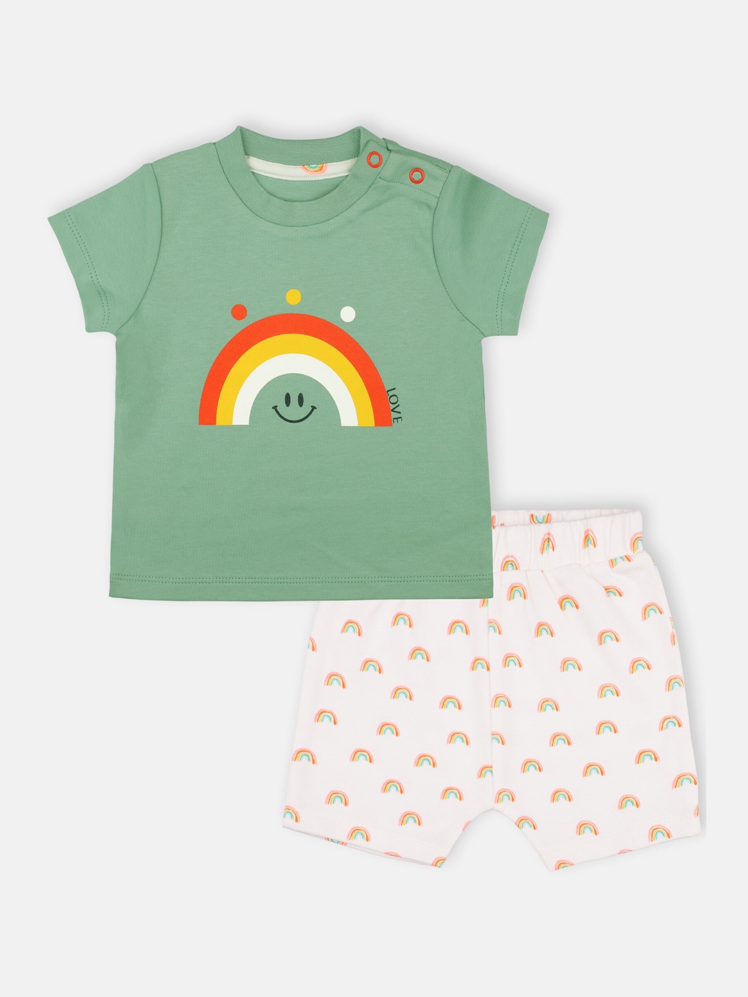 

Babysafe Boys Green & White Printed Pure Cotton T-shirt & Shorts