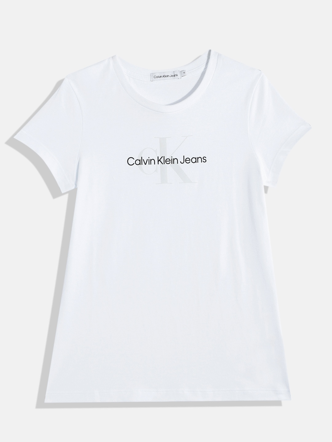

Calvin Klein Jeans Girls Reflective Brand Logo Print Organic Cotton T-shirt, White