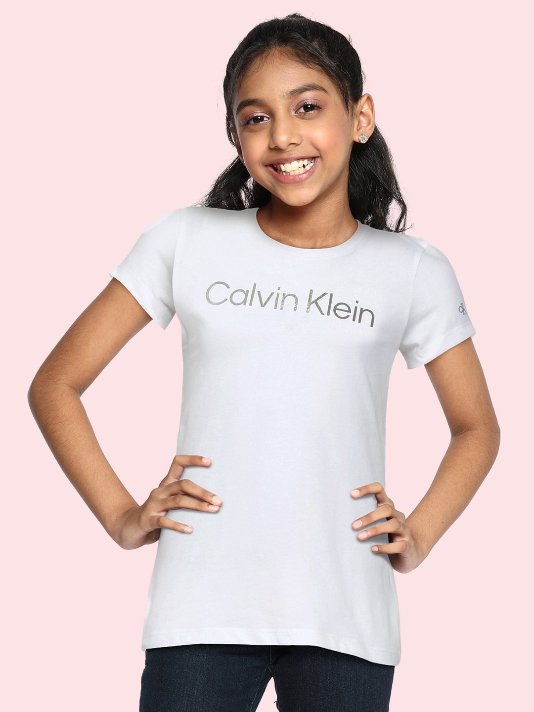 

Calvin Klein Jeans Girls White Printed Pure Cotton T-shirt